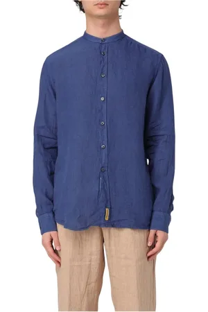 B.D.BAGGIES Homme, Chemises, Bleu, Taille: M Chemise en Lin Blanche Coupe Décontractée