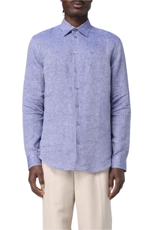 Emporio Armani Homme, Chemises, Bleu, Taille: 2XL Chemise en Lin Blanche Style Classique