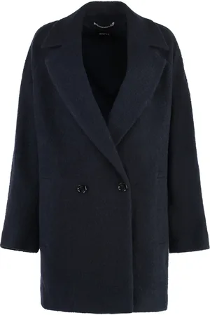 HUGO BOSS Femme, Manteaux, Bleu, Taille: 42 FR Manteau croisé en laine à col à revers