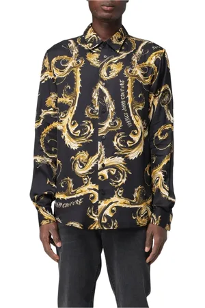 VERSACE Homme, Chemises, Noir, Taille: XS Chemise Soie Imprimé Baroque Homme Noir