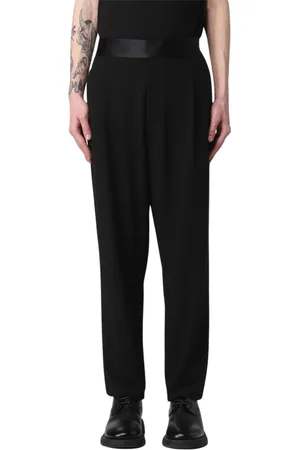 Giorgio Armani Homme, Pantalons, Noir, Taille: L Pantalon Élégant avec Ceinture en Satin
