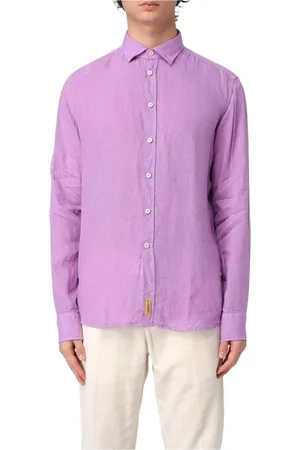 B.D.BAGGIES Homme, Chemises, Violet, Taille: S Chemise en Lin Décontractée Manches Longues