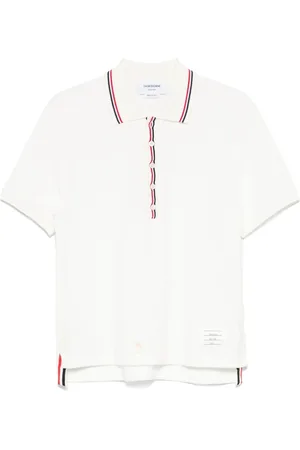 Thom Browne Homme, Tops, Blanc, Taille: M Pull Blanc à Côtes avec Patte de Boutonnage