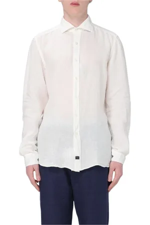 FAY Homme, Chemises, Blanc, Taille: 3XL Chemise Décontractée en Lin Rouge