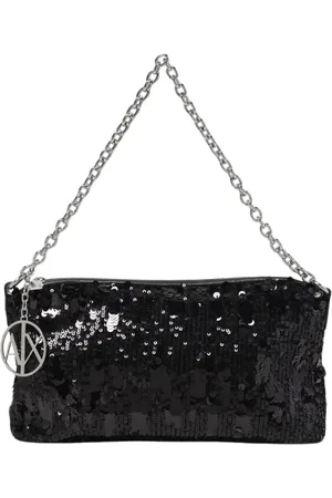 Armani Exchange Femme, Sacs, Noir, Taille: ONE Size Sac de Soirée à Paillettes et Chaîne Noire