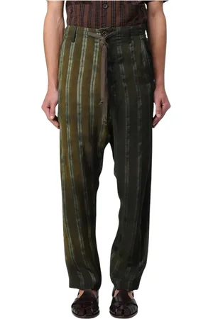 UMA WANG Homme, Pantalons, Vert, Taille: M Pantalon Rayé Vert Élégant