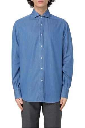Brunello Cucinelli Homme, Chemises, Bleu, Taille: S Chemise Bleue Ajustée à Boutons