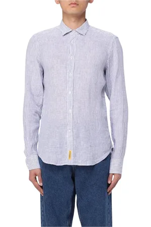 B.D.BAGGIES Homme, Chemises, Bleu, Taille: L Chemise en Lin à Rayures Bleues Coupe Régulière