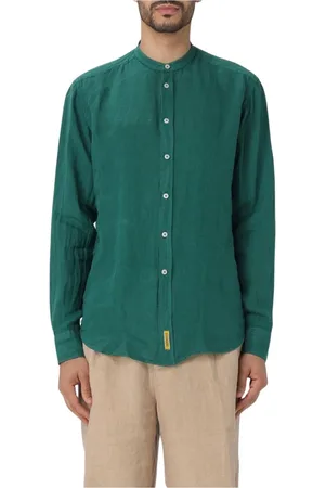B.D.BAGGIES Homme, Chemises, Vert, Taille: L Chemise en lin vert à col mandarin