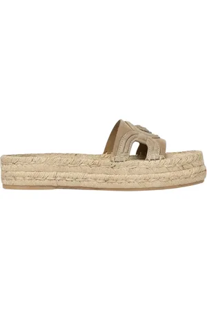 VERSACE Femme, Chaussures, , Taille: 38 1/2 EU Sandales Compensées Beiges avec Détail Découpé