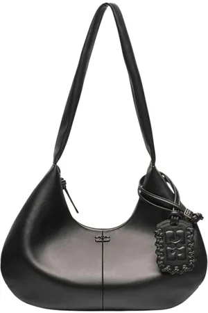 Ganni Femme, Sacs, Noir, Taille: ONE Size Sac à Bandoulière Hobo en Cuir Noir