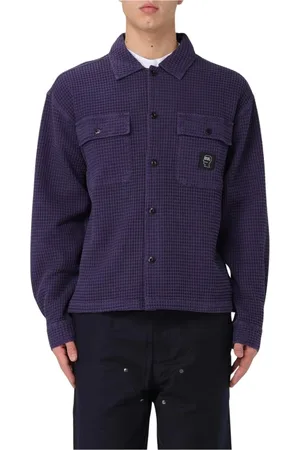 Brain Dead Homme, Chemises, Bleu, Taille: M Chemise Bleue à Boutons Gaufre