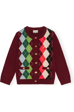 Ganni Femme, Pulls, Multicolore, Taille: 40 FR Cardigan en cachemire et laine à carreaux