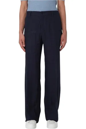 Dolce & Gabbana Homme, Pantalons, Bleu, Taille: L Pantalon Large en Lin Élégant