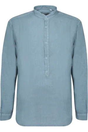 COSTUMEIN Homme, Chemises, Bleu, Taille: 2XL Chemise bleue en lin à col mandarin
