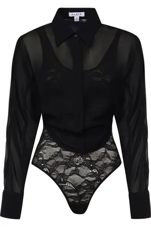Alaïa Femme, Tops, Noir, Taille: 38 FR Chemisier en Georgette et Culotte en Dentelle Noire