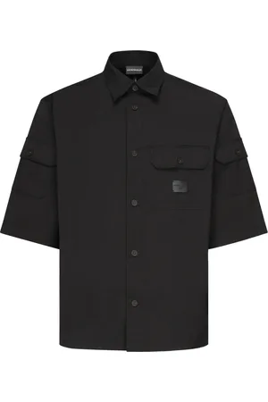 Emporio Armani Homme, Chemises, Noir, Taille: L Chemise Noire en Tissu Technique Col Classique