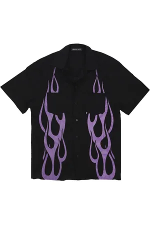 Vision Of Super Homme, Chemises, Noir, Taille: S Flames All Over Short Sleeve Shirt
