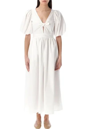 ROTATE Femme, Robes, Blanc, Taille: 34 FR Robe Midi Élégante à Manches Bouffantes