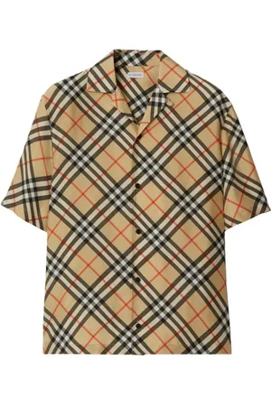 Burberry Homme, Chemises, , Taille: 3XL Chemise à Carreaux en Soie Col Camp