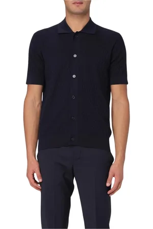 Paolo Pecora Homme, Pulls, Bleu, Taille: S Polo Bleu Tricoté Slim Fit