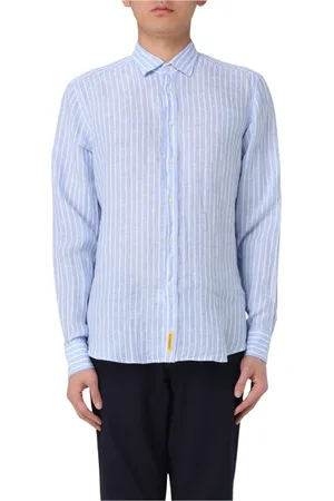 B.D.BAGGIES Homme, Chemises, Bleu, Taille: S Chemise en Lin Bleu à Rayures Coupe Décontractée