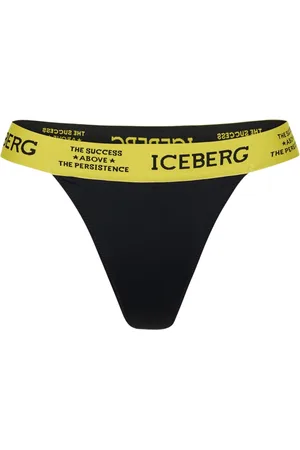 Iceberg Femme, Maillots de bain, Noir, Taille: 40 FR Culottes noires taille haute avec bande élastique et logo contrastant