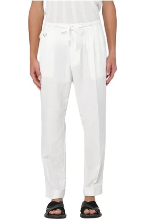 Paolo Pecora Homme, Pantalons, Blanc, Taille: L Pantalon décontracté en lin bleu pour homme