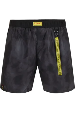 Iceberg Homme, Maillots de bain, Noir, Taille: M Shorts de bain noirs avec élastique et cordon noir et logo ton sur ton