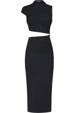 Amazuìn Femme, Robes, Noir, Taille: ONE Size Robe Midi Noire avec Découpes Asymétriques