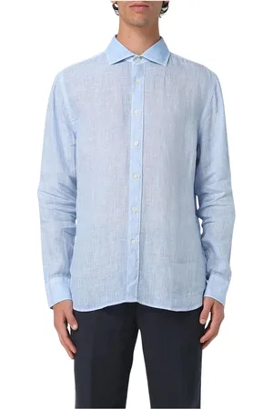 120% Lino Homme, Chemises, Bleu, Taille: L Chemise Casual en Lin Bleu Style Moderne