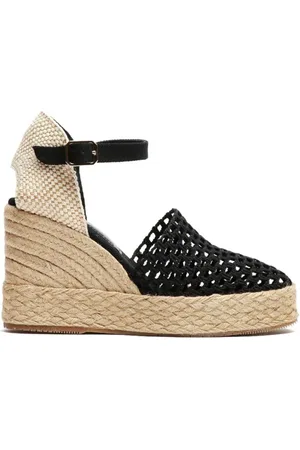 Paloma Barceló Femme, Chaussures, Noir, Taille: 38 EU Sandales compensées en tissu noir avec bride de cheville