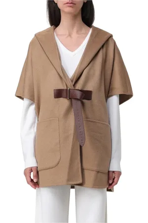 Max Mara Femme, Vestes, Brun, Taille: ONE Size Cape en laine de chameau avec ceinture en cuir