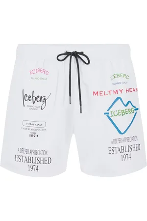Iceberg Homme, Maillots de bain, Blanc, Taille: 2XL Maillots de bain blancs optiques avec des impressions contrastées, des inscriptions et un cordon de serrage