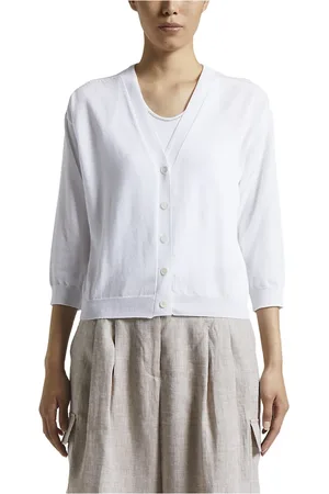 PESERICO SIGN Femme, Pulls, Blanc, Taille: 34 FR Cardigan en tricot crêpe pur coton