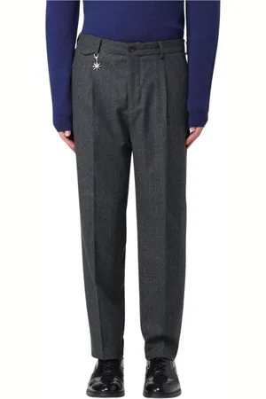 Manuel Ritz Homme, Pantalons, Gris, Taille: M Pantalon Gris à Rayures Plissées
