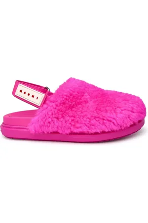 Marni Femme, Chaussures, Rose, Taille: 38 EU Pantoufle Fuchsia en Fourrure avec Bride Velcro