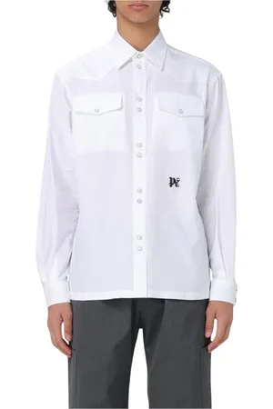 Palm Angels Homme, Chemises, Blanc, Taille: S Chemise Western à Logo Brodé Élégante
