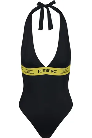 Iceberg Femme, Maillots de bain, Noir, Taille: 38 FR Maillot une pièce noir avec bande élastique jaune et logo contrastant