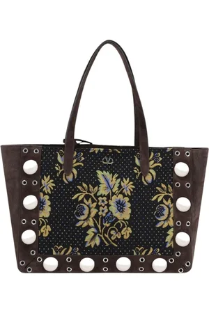 VALENTINO GARAVANI Femme, Sacs, Brun, Taille: ONE Size Sac fourre-tout en tapisserie marron avec œillets