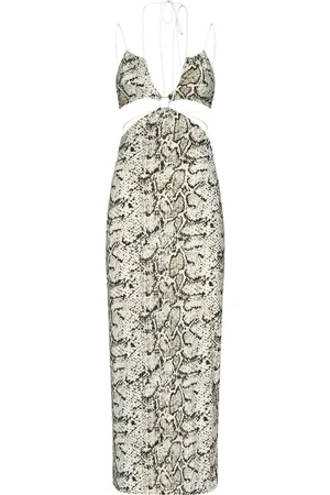 Amazuìn Femme, Robes, Vert, Taille: ONE Size Robe Midi Beige à Imprimé Python