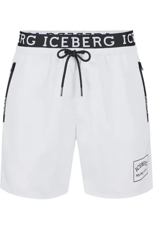 Iceberg Homme, Maillots de bain, Blanc, Taille: XL Maillots de bain blancs optiques avec bande de taille logo et cordon de serrage de couleur contrastante