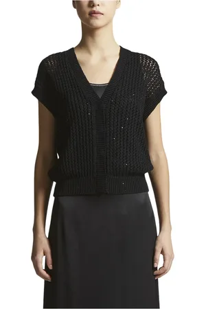 PESERICO SIGN Femme, Pulls, Noir, Taille: 42 FR Cardigan en coton pur avec paillettes