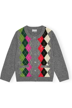 Ganni Femme, Pulls, Multicolore, Taille: 36 FR Cardigan en Cachemire et Laine à Carreaux