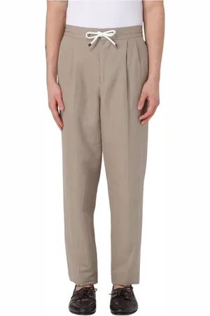 Brunello Cucinelli Homme, Pantalons, Gris, Taille: XL Pantalon en lin bleu à cordon de serrage et coupe décontractée