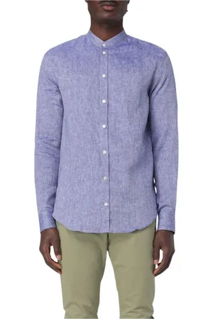 Emporio Armani Homme, Chemises, Bleu, Taille: S Chemise en Lin Col Mandarin Manches Longues