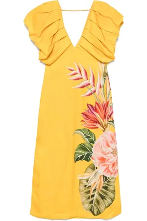 Farm Rio Femme, Robes, Jaune, Taille: 38 FR Robe Jaune Tournesol à Fleurs
