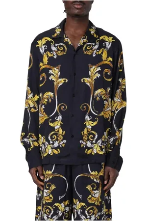 VERSACE Homme, Chemises, Multicolore, Taille: L Chemise de Luxe Noire à Boutons
