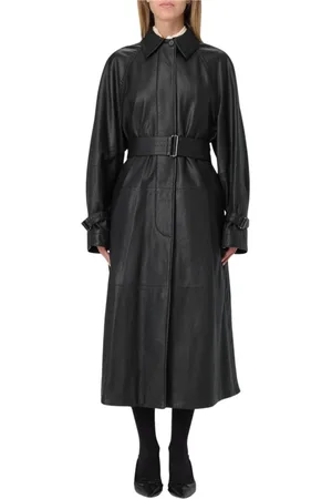 Max Mara Femme, Manteaux, Noir, Taille: 36 FR Trench-coat en cuir noir ceinturé