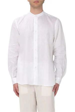Aspesi Homme, Chemises, Blanc, Taille: M Chemise en Lin Blanc Col Mandarin